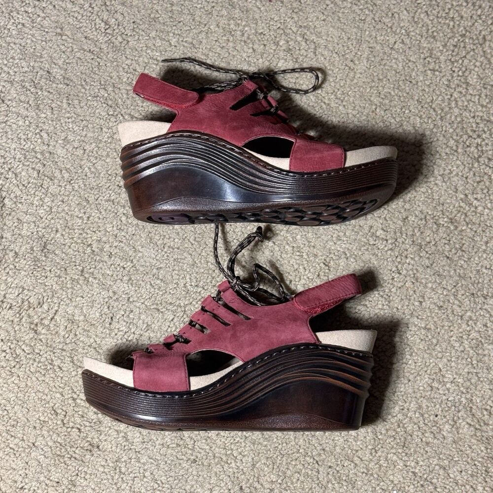 Bionica Sirus Ghillie Lace Up 3” Wedge Peep Toe Sandals Women’s Size 7M Comfort